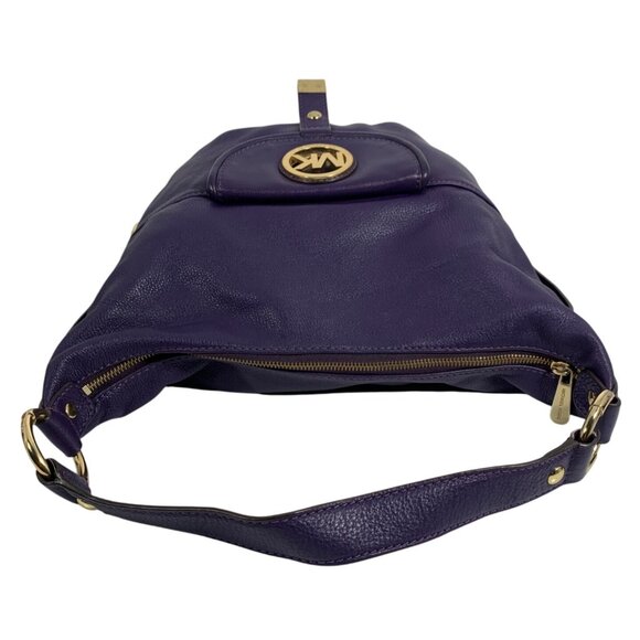 MICHAEL Michael Kors Fulton Large Purple Leather Shoulder Handbag Belted Sides - Picture 7 of 16